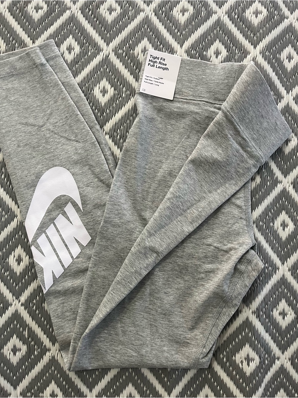 Nike Gray Tight Fit High-Rise Leggings with White Logo